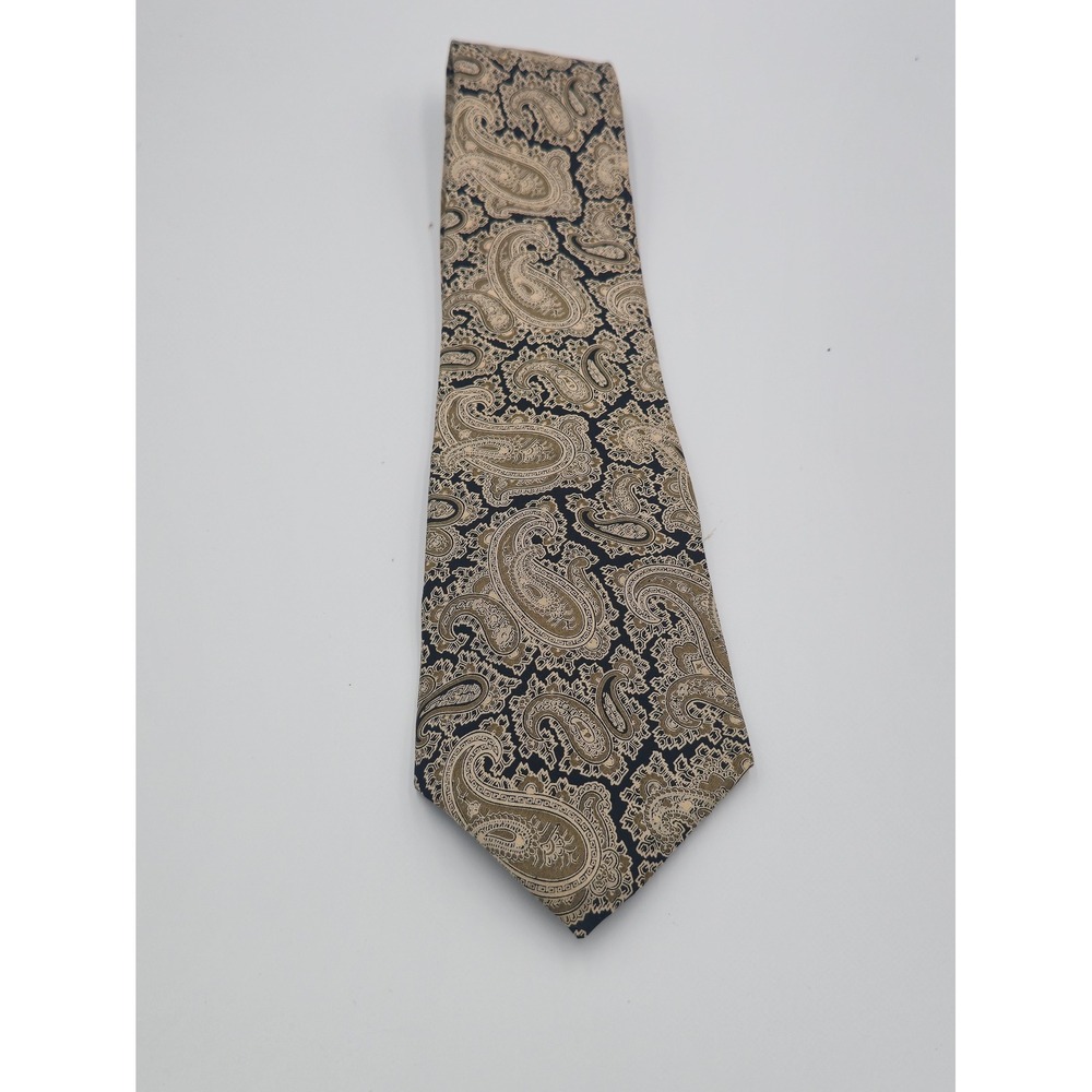 AS Cooper Mens Shop Bermuda Silk Paisley Tie Olive Green Tan Black Vintage